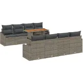 vidaXL Garten-Sofa-Set 9 stk. Grau Poly Rattan