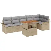 vidaXL Gartensofa-set 7 Stk. Beige und Hellgrau Poly-Rattan