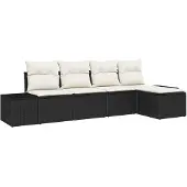 vidaXL Garten-Sofa-Set 5 stk. Schwarz und Creme Poly-Rattan