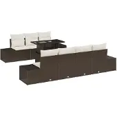vidaXL Sofa Set 8 Stk. Braun und Creme Poly-Rattan