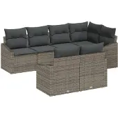 vidaXL Gartensofa-set mit Kissen mit Speicher 7 pcs Grau Poly-Rattan