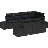 vidaXL Gartensofa-set 7 Stk. Schwarz Poly-Rattan