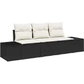 vidaXL Gartensofa-set 3 Stk. Schwarz und Creme Poly-Rattan