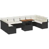 vidaXL Gartensofa-set 11 Stk. Schwarz und Creme Poly-Rattan