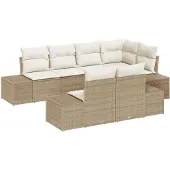 vidaXL Gartensofa-set 7 Stk. Beige und Creme Poly-Rattan