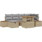 vidaXL Gartensofa-set 7 stk. Beige Poly-Rattan