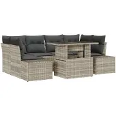 vidaXL Sofa Set 7 Stk. Hellgrau Poly-Rattan