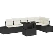 vidaXL Gartensofa-set 7 Stk. Schwarz und Creme Poly-Rattan