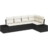 vidaXL Gartensofa-set 5 stk. Schwarz und Creme Poly-Rattan