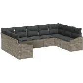 vidaXL Sofa Set 9 stk. Grau [Synthetisch]: Poly Rattan