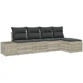 vidaXL Garten-Sofa-Set 5 stk. Hellgrau Poly-Rattan