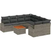 vidaXL Gartensofa-set 9 stk. Grau Poly-Rattan