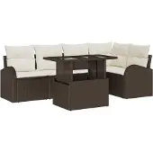 vidaXL Gartensofa-set 6 Stk. Braun und Creme Poly-Rattan