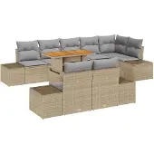 vidaXL Gartensofa-set 9 Stk. Beige Poly-Rattan