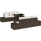 vidaXL Sofa Set 7 Stk. Braun und Creme Poly-Rattan