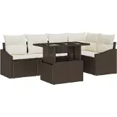 vidaXL Gartensofa-set 6 Stk. Braun und Creme Poly-Rattan