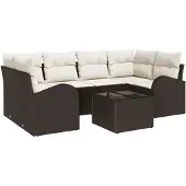 vidaXL Gartensofa-set 7 stk. 6-Sitzanzahl Braun und Creme Poly-Rattan