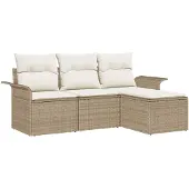 vidaXL Gartensofa-set 4 stk. Beige Poly-Rattan