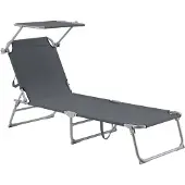 Helloshop26 Sonnenliege mit Sonnenschutz aus mattem dunkelgrauem Stahlpolyester 03_0006411
