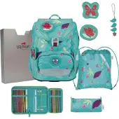 DERDIEDAS Schulranzen ErgoFlex Light Set 6-teilig Butterfly Garden türkis