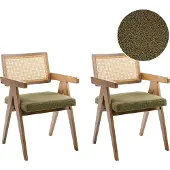Beliani Esszimmerstuhl 2er Set Braun u. Grün Holz mit Bouclé Sitzfläche Teddyfell Optik Wiener Geflecht Rückenlehne Küchenstühle Retro Stil