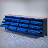 Datona Werkbank PREMIUM Eichen-Arbeitsplatte mit Aufbewahrungsboxen - 272 cm