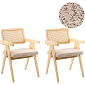 Beliani Esszimmerstuhl 2er Set Hellbraun u. Taupe Holz mit Bouclé Sitzfläche Meliert Teddyfell Optik Wiener Geflecht Rückenlehne Küchenstühle Retro Stil