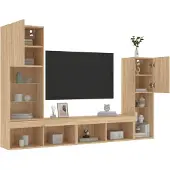vidaXL 4-tlg. Wohnwand mit LED-Beleuchtung Sonoma-Eiche Holzwerkstoff