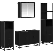 vidaXL Badezimmermöbel-Set 4 pcs Schwarz Eichen-Optik Holzwerkstoff