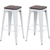 Mendler 2er-Set Barhocker HWC-A73 inkl. Holz-Sitzfläche, Barstuhl Tresenhocker, Metall Industriedesign stape