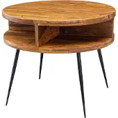 FineBuy Couchtisch Sheesham Massivholz / Metall 60x45x60 cm Tisch Wohnzimmer Design Beistelltisch mit Ablage Kleiner Wohnzimmertisch Rund Braun