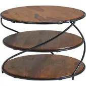 FineBuy Couchtisch Sheesham Massivholz rund Ø58 cm mit 3 Ablagen Handgefertigter Wohnzimmertisch aus Holz & Metall Beistelltisch im Industrial