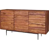 FineBuy Sideboard Sheesham Massivholz 150 cm mit 3 Türen - Massive Retro Kommode mit 3D Haptik - Design Natur Anrichte - Handdustrial