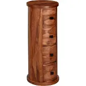 FineBuy Design Sideboard 85 cm Sheesham Massivholz Ø 35 cm Schränkchen mit Schubladen Schmaler Beistellschrank Massiv Mini Kommode Rund