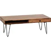 FineBuy Couchtisch Sheesham Massivholz 110 cm · Industrial Wohnzimmertisch rechteckig Hairpin Beine, 2 Schubladen & Ablagefächern · Handgefertigt