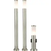 ETC Außenleuchte Stehlampe mit Steckdosen Außensteckdosen Sockelleuchte Stehlampe Edelstahl, 2x Stehleuchte 1x Steckdosenlampe, E27 Fassung, 3er Set