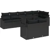 vidaXL Gartensofa-set 9 Stk. Schwarz Poly-Rattan