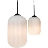 Dyberg Larsen Pendelleuchte LED, Hängelampe, Deckenlampe Pendel, Pendellampe Esstisch, Pendelleuchte für Wohnzimmer, Skandinavische Design, Riflet opal Schwarz