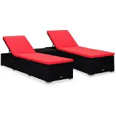 Helloshop26 - Gartenliegen und Teetisch 3-teiliges Set schwarzes Rattan