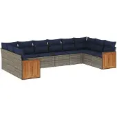 vidaXL 10-teiliges Gartensofa-Set mit Kissen, grau, Polyrattan