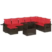 vidaXL 9-teiliges Gartensofa-Set mit Kissen, braun, Polyrattan