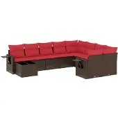 vidaXL 10-teiliges Gartensofa-Set mit Kissen, braun, Polyrattan
