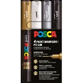 Posca Filzstifte - PC-1 m - 4 st. - Gold/Weiß/Silber/Schwarz - - One Size - Filzstifte