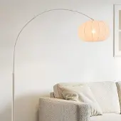 LumenXL Japandi Bogenlampe Marell - beige Leuchte mit Leinenschirm
