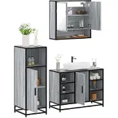 vidaXL 3-tlg. Badmöbel-Set Grau Sonoma Holzwerkstoff