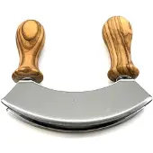 Olivenholz-Erleben Wiegemesser "DESIGN mit gedrechselten Griffen aus Olivenholz" Doppelklinge aus Edelstahl, gedrechselte Griffe, angenehme Haptik