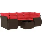 vidaXL 7-teiliges Gartensofa-Set mit Kissen, braun, Polyrattan
