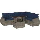 vidaXL 7-teiliges Gartensofa-Set mit Kissen, grau, Polyrattan