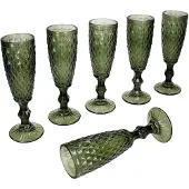 MamboCat 6x Diamond Sektgläser 150ml grün Glas Relief Sekt-Flöte Prosecco Champagner