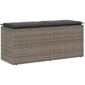 vidaXL Gartenbank mit Kissen Grau 110x40x44 cm Poly Rattan